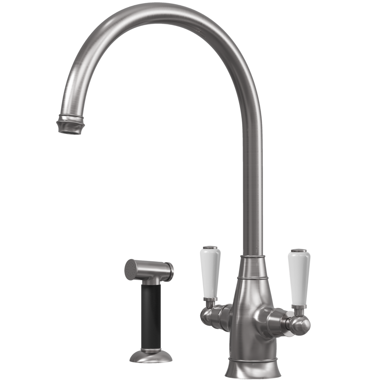 Ellsi Oswald Traditional Twin Lever Kitchen Mixer Tap With Pull-Out Rinser PEWTER OSW-02-PEW