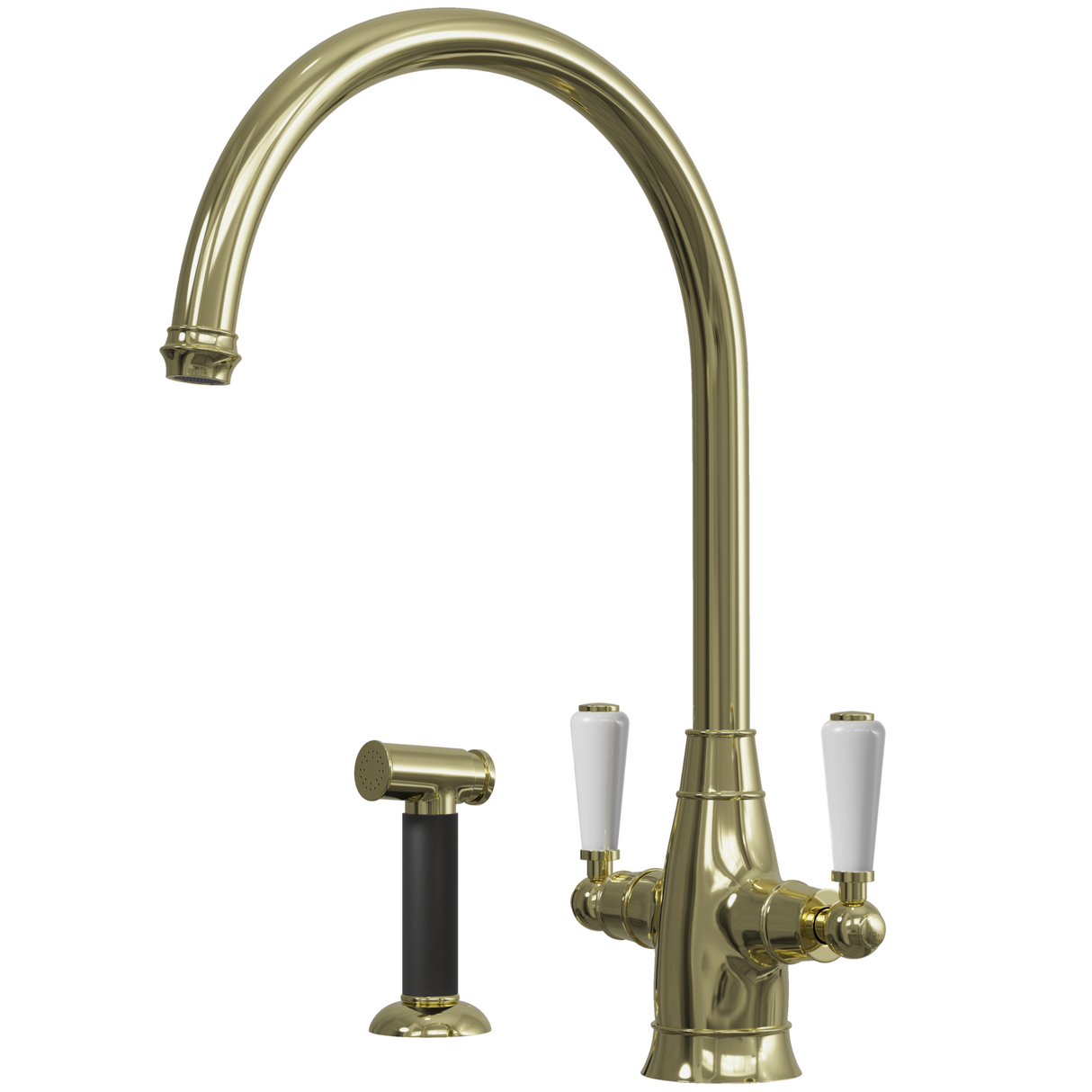 Ellsi Oswald Traditional Twin Lever Kitchen Mixer Tap With Pull-Out Rinser POLISHED BRASS OSW-02-POB