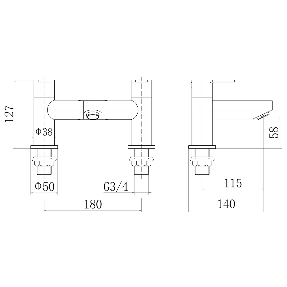 Ellsi Oxford Bath Filler Tap Chrome OXF-03-CH LD