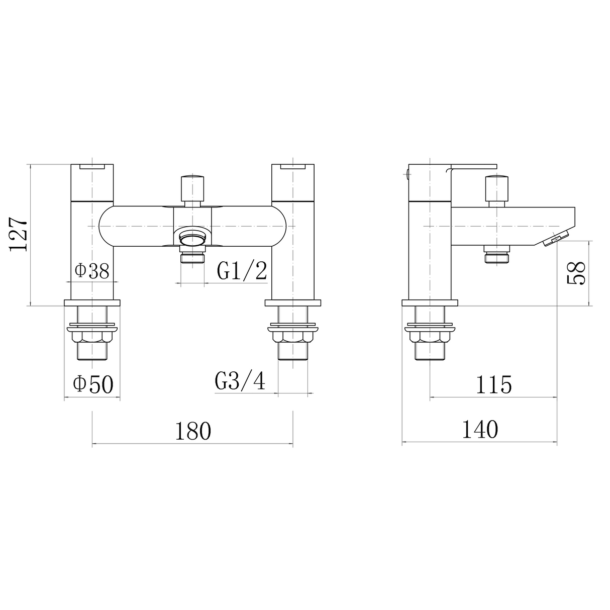 Ellsi Oxford Bath Shower Mixer Tap & Shower Kit Chrome OXF-02-CH LD