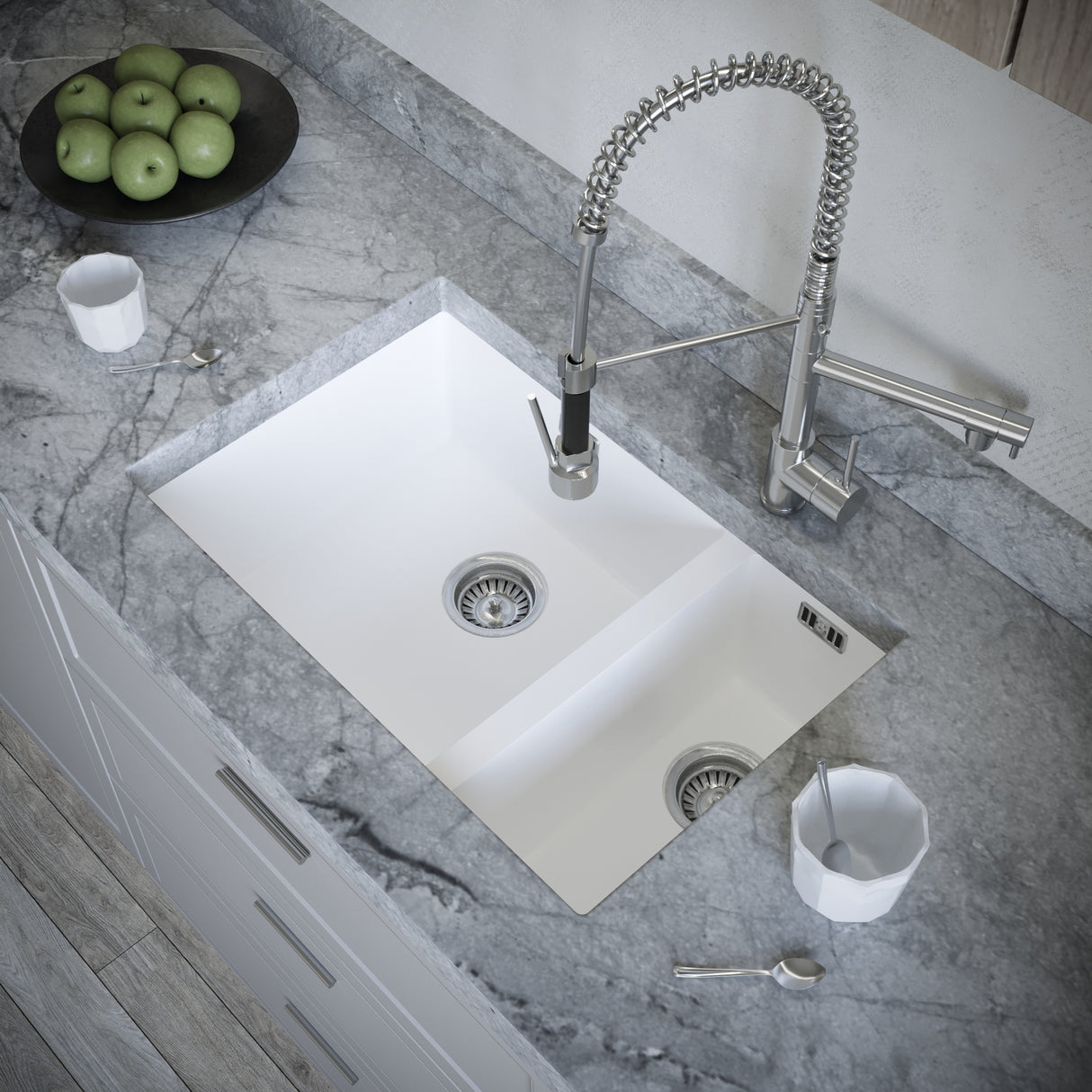 Ellsi Comite 1.5 Bowl Composite Undermount Kitchen Sink Matt White 670mm x 440mm MATT WHITE PDT-000096 LS