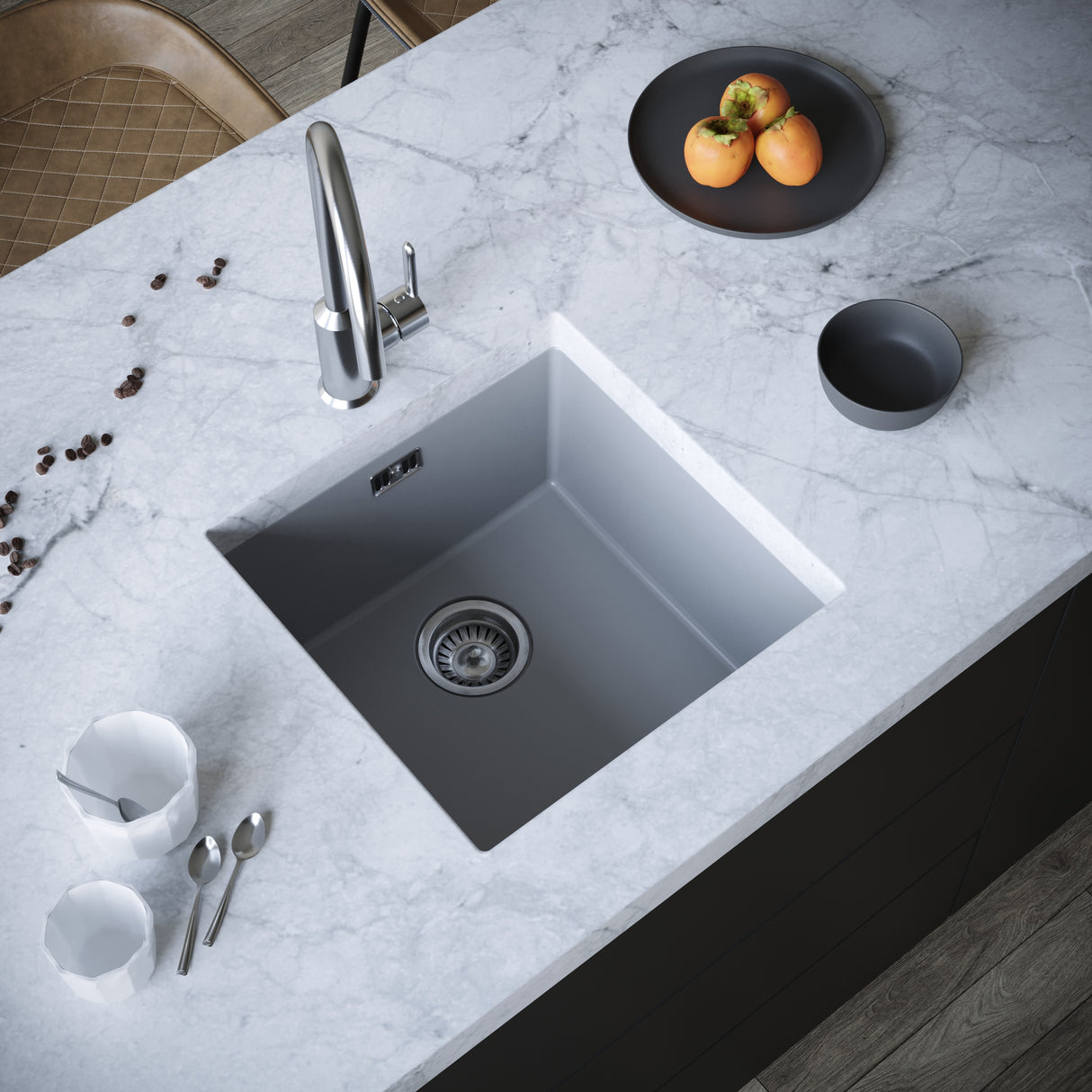 Ellsi Comite 1.0 Bowl Composite Undermount Kitchen Sink Matt Grey 440mm x 440mm MATT GREY PDT-000097 LS