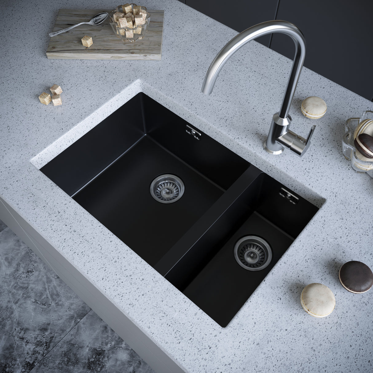Ellsi Comite 1.5 Bowl Composite Undermount Kitchen Sink Matt Black 670mm x 440mm MATT BLACK PDT-000100 LS