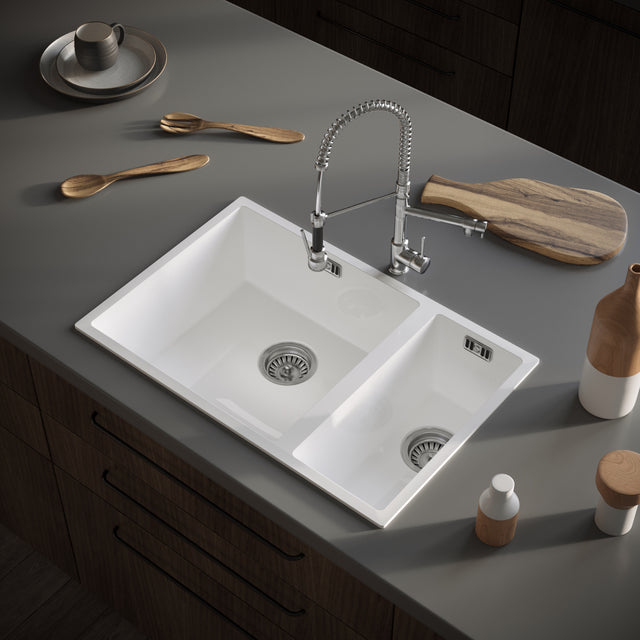 Ellsi Comite 1.5 Bowl Composite Undermount Kitchen Sink Gloss White 670mm x 440mm GLOSS WHITE PDT-000104 LS