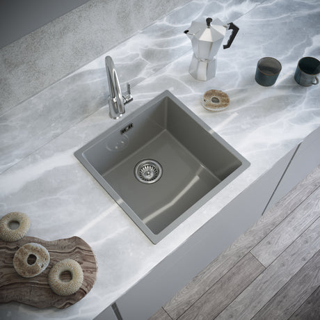 Ellsi Comite 1.0 Bowl Composite Undermount Kitchen Sink Gloss Grey 440mm x 440mm GLOSS GREY PDT-000105 LS