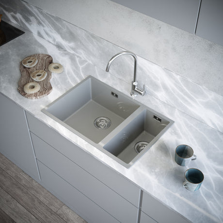 Ellsi Comite 1.5 Bowl Composite Undermount Kitchen Sink Gloss Grey 670mm x 440mm GLOSS GREY PDT-000106 LS