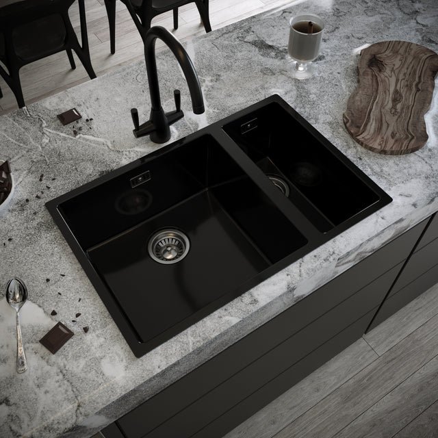 Ellsi Comite 1.5 Bowl Composite Undermount Kitchen Sink Gloss Black 670mm x 440mm GLOSS BLACK PDT-000108 LS