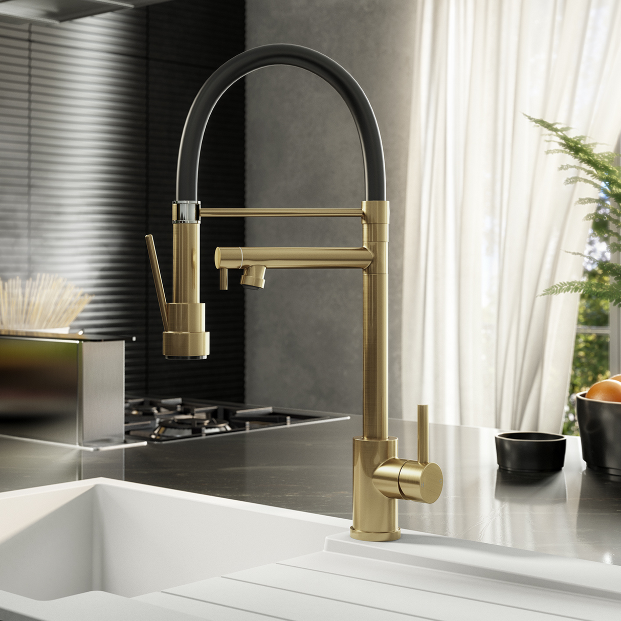 Ellsi Goda Flexi Pull-Out Single Lever Kitchen Mixer Tap BRUSHED BRASS GOD-01-BB LS