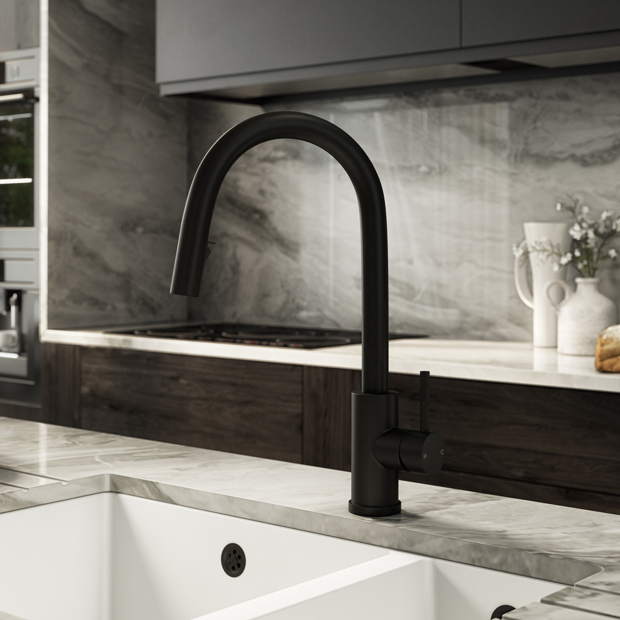 Ellsi Velia Pull-Out Single Lever Kitchen Mixer Tap MATT BLACK VEL-01-MB LS