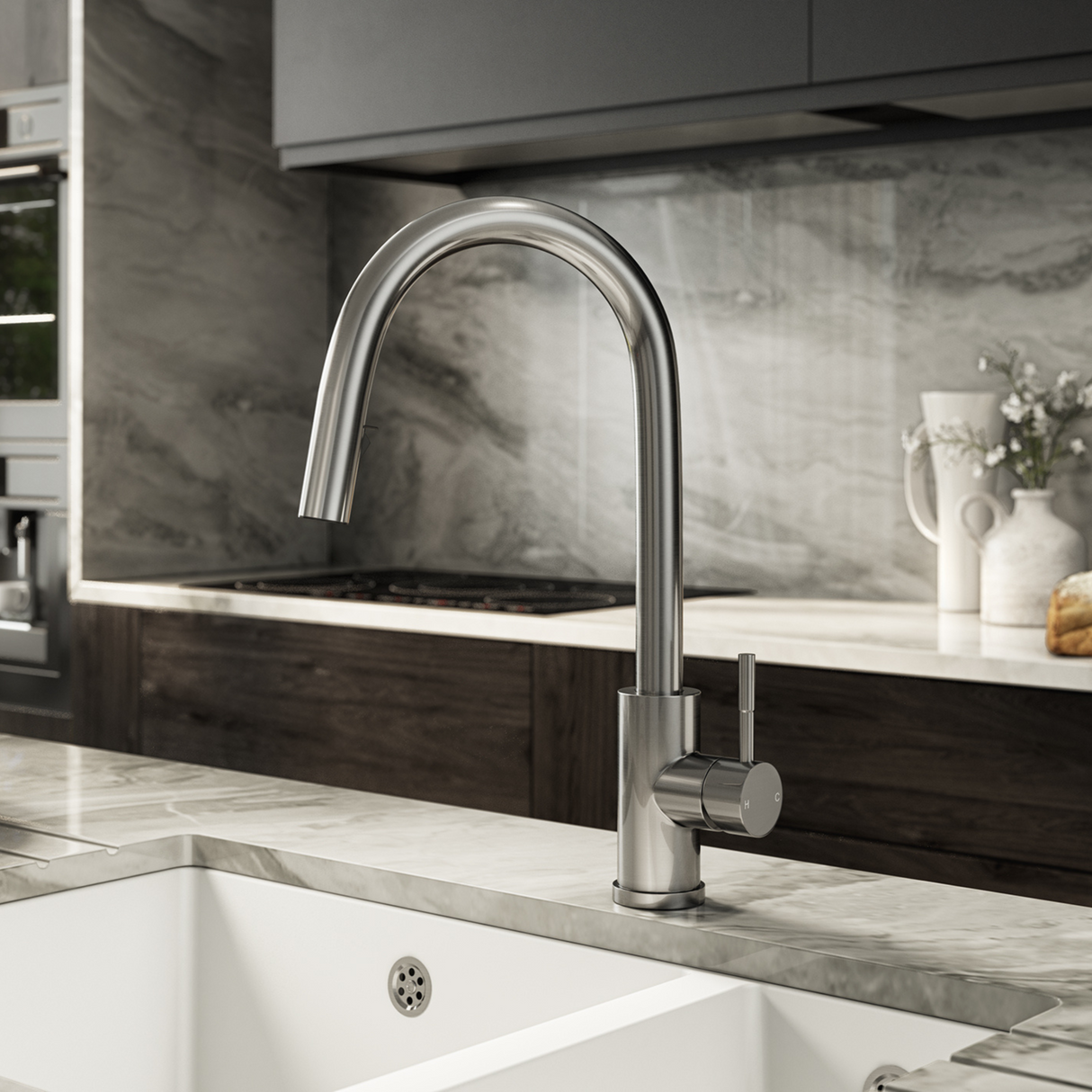 Ellsi Velia Pull-Out Single Lever Kitchen Mixer Tap BRUSHED STEEL VEL-01-BS LS