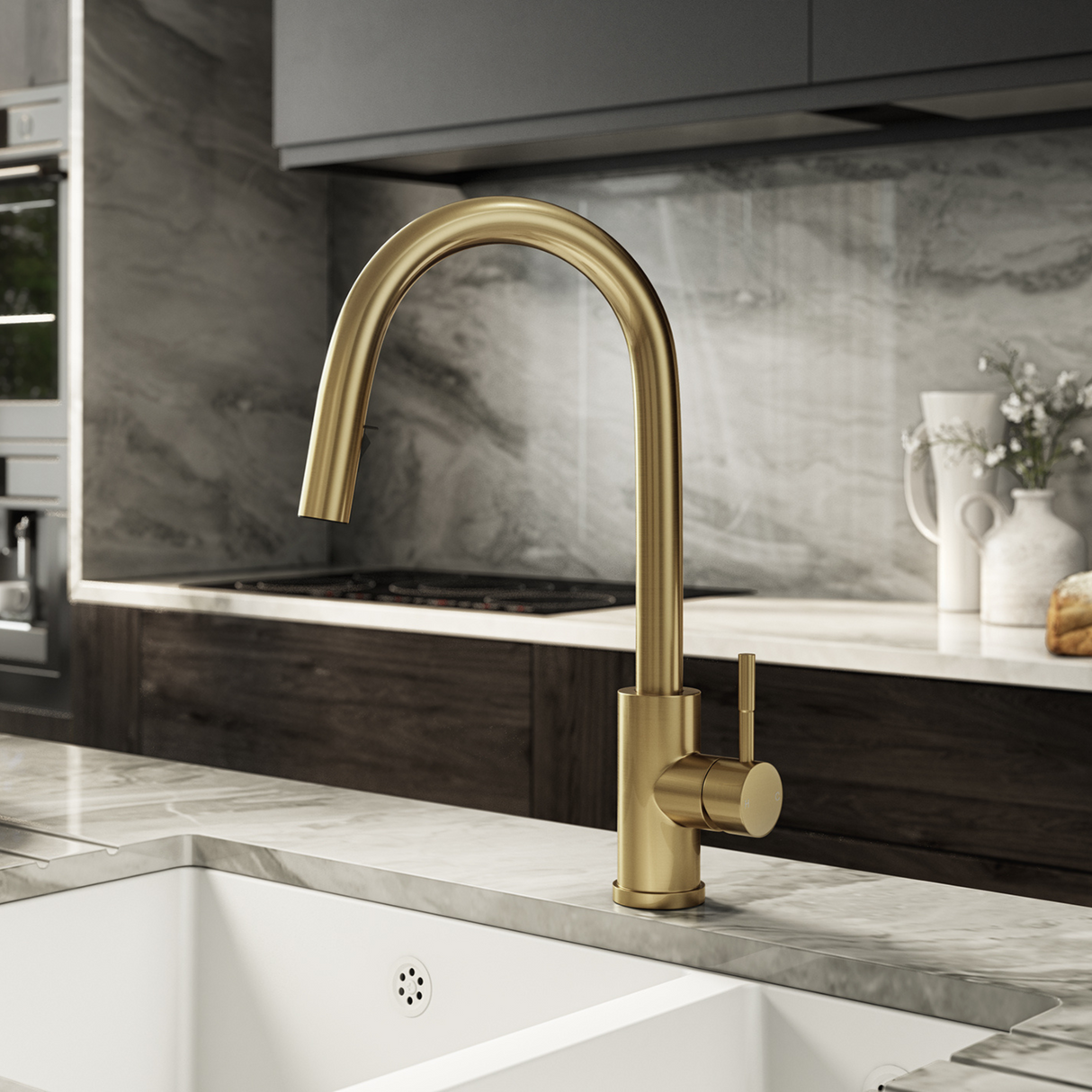 Ellsi Velia Pull-Out Single Lever Kitchen Mixer Tap BRUSHED BRASS VEL-01-BB LS