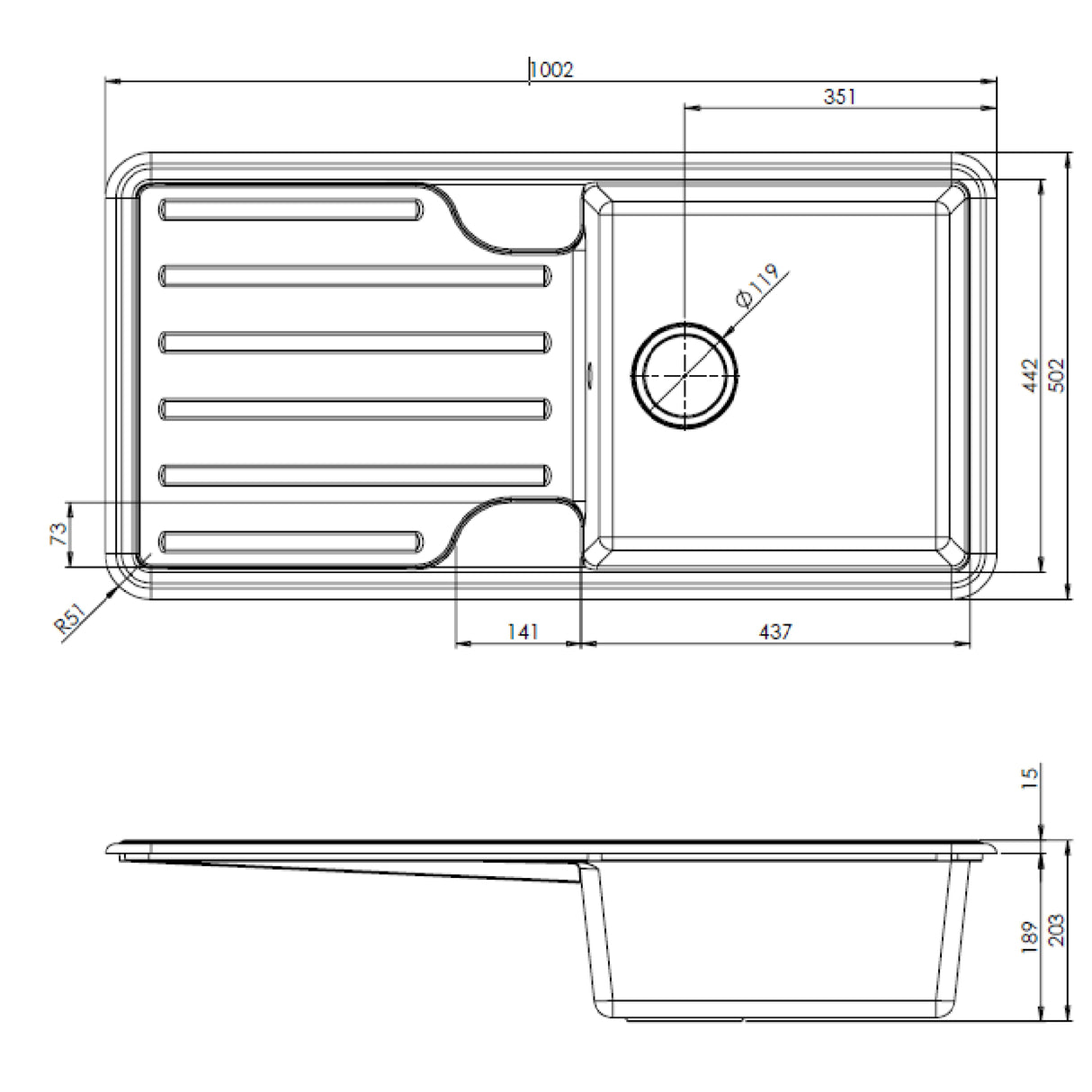 Ellsi Comite 1.0 Bowl Traditional Composite Inset Kitchen Sink & Drainer Gloss White Reversible 1000mm x 500mm GLOSS WHITE PDT-000464 LD
