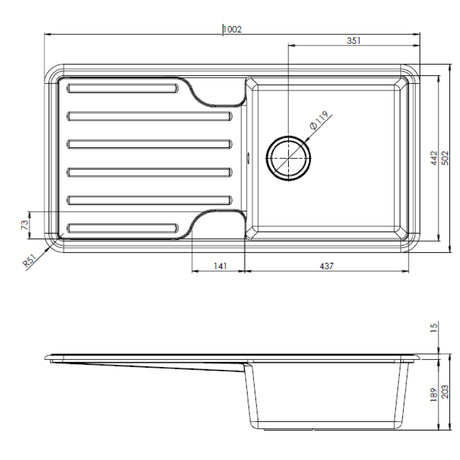 Ellsi Comite 1.0 Bowl Traditional Composite Inset Kitchen Sink & Drainer Gloss White Reversible 1000mm x 500mm GLOSS WHITE PDT-000464 LD
