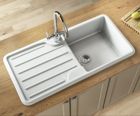 Ellsi Comite 1.0 Bowl Traditional Composite Inset Kitchen Sink & Drainer Gloss White Reversible 1000mm x 500mm GLOSS WHITE PDT-000464 LS1