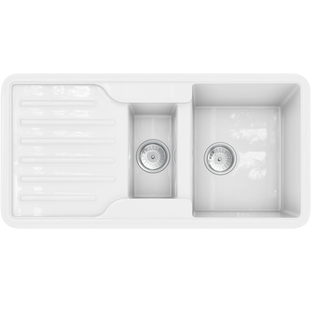 Ellsi Comite 1.5 Bowl Traditional Composite Inset Kitchen Sink & Drainer Gloss White Reversible 1000mm x 500mm GLOSS WHITE PDT-000465_1