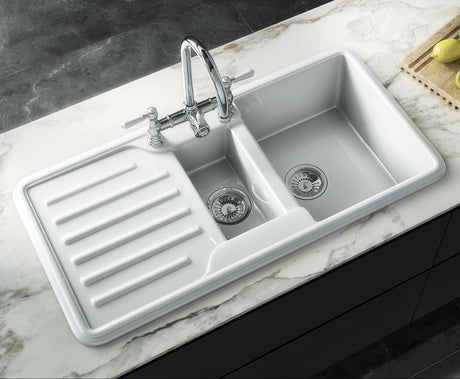 Ellsi Comite 1.5 Bowl Traditional Composite Inset Kitchen Sink & Drainer Gloss White Reversible 1000mm x 500mm GLOSS WHITE PDT-000465 LS2