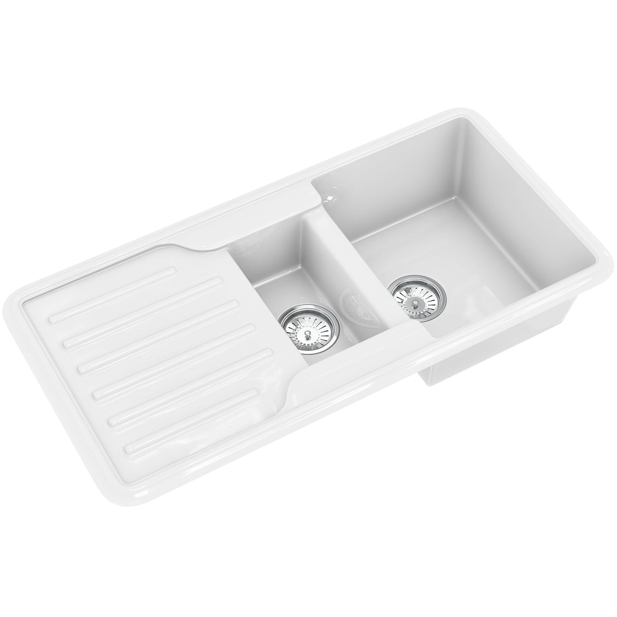 Ellsi Comite 1.5 Bowl Traditional Composite Inset Kitchen Sink & Drainer Gloss White Reversible 1000mm x 500mm GLOSS WHITE PDT-000465_2