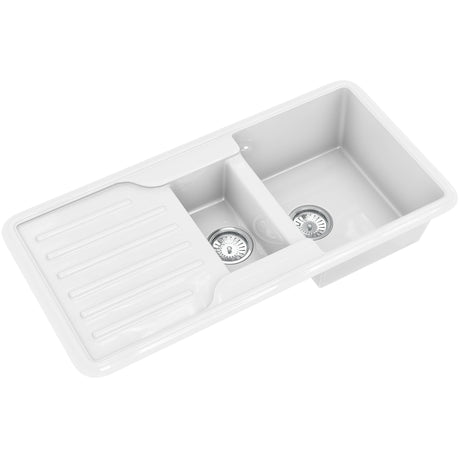 Ellsi Comite 1.5 Bowl Traditional Composite Inset Kitchen Sink & Drainer Gloss White Reversible 1000mm x 500mm GLOSS WHITE PDT-000465_2