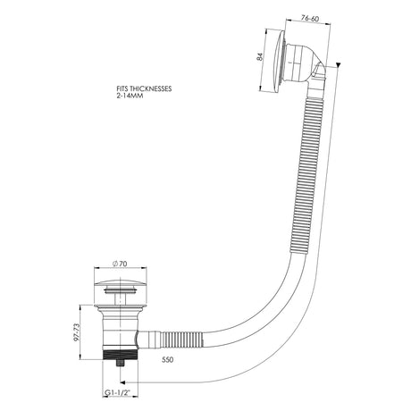 Top-Fix Round Push Button Bath Waste & Overflow Chrome PDT-000599 LD