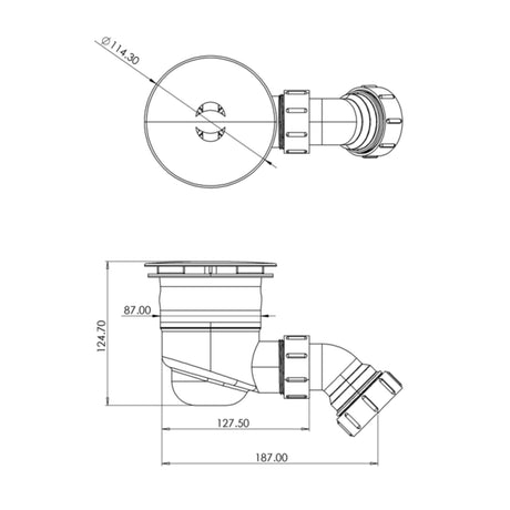 Top-Fix 90mm Shower Tray Waste With Elbow - Matt Black Cover PDT-000729 LD