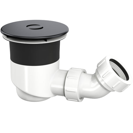 Top-Fix 90mm Shower Tray Waste With Elbow - Matt Black Cover PDT-000729_1