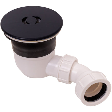 Top-Fix 90mm Shower Tray Waste With Elbow - Matt Black Cover PDT-000729_2