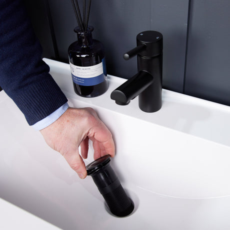 Top-Fix Push Button Click Clack Basin Waste - Unslotted MATT BLACK PDT-000731 LS2