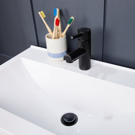 Top-Fix Push Button Click Clack Basin Waste - Slotted MATT BLACK PDT-000732 LS1