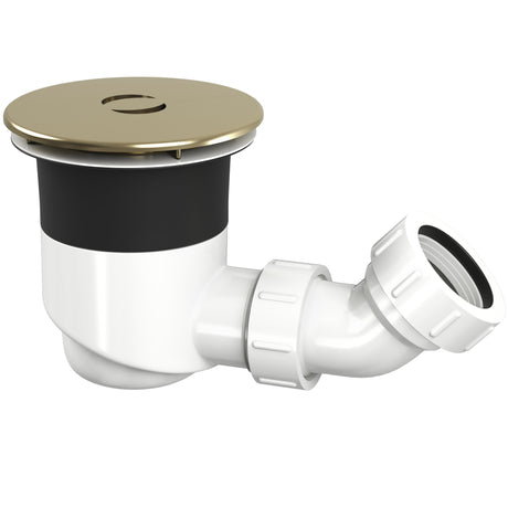 Top-Fix 90mm Shower Tray Waste With Elbow - Brushed Brass Cover PDT-000733_2