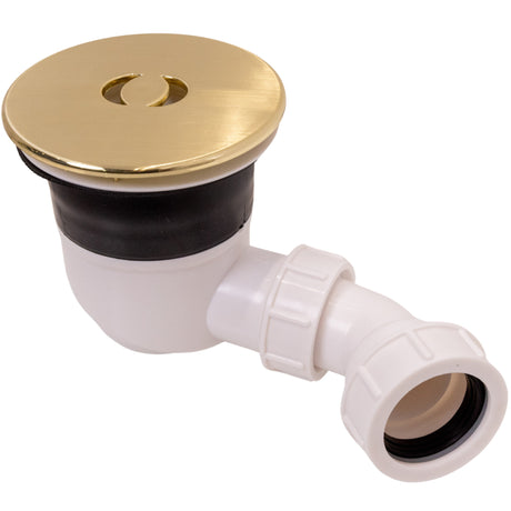 Top-Fix 90mm Shower Tray Waste With Elbow - Brushed Brass Cover PDT-000733_1