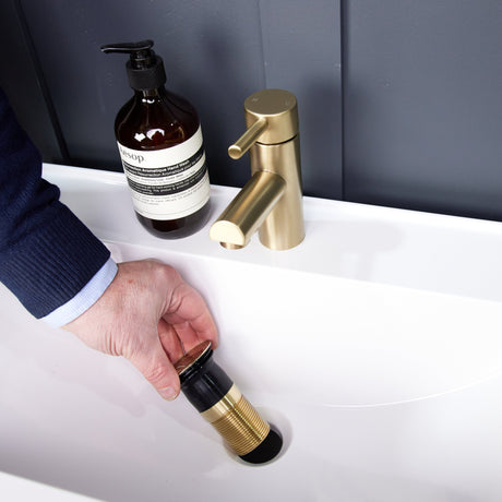 Top-Fix Push Button Click Clack Basin Waste - Unslotted BRUSHED BRASS PDT-000735 LS2