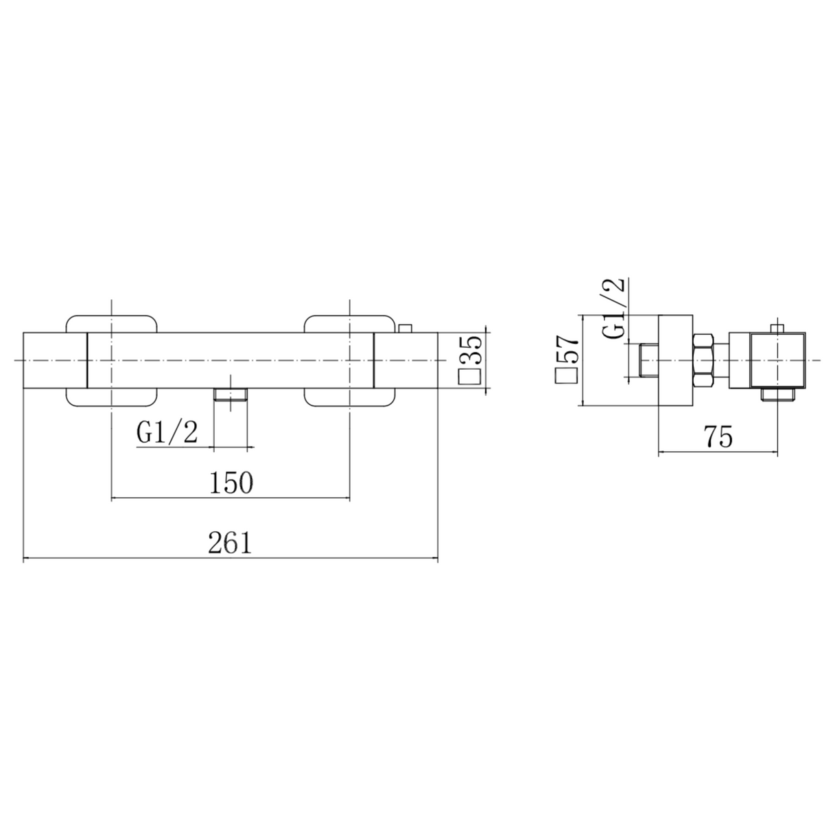 Ellsi Pour Square Thermostatic Bar Valve Chrome LD2