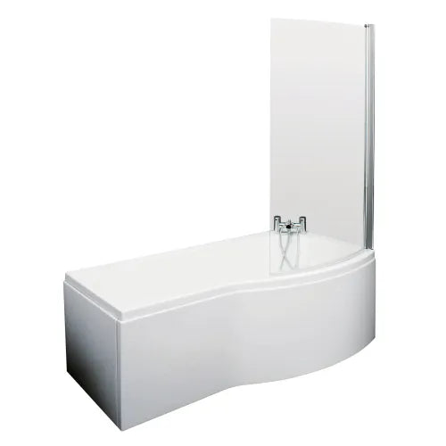 Nuie B-Shaped Shower Bath With Bath Screen & Acrylic Front Bath Panel White SBATH21