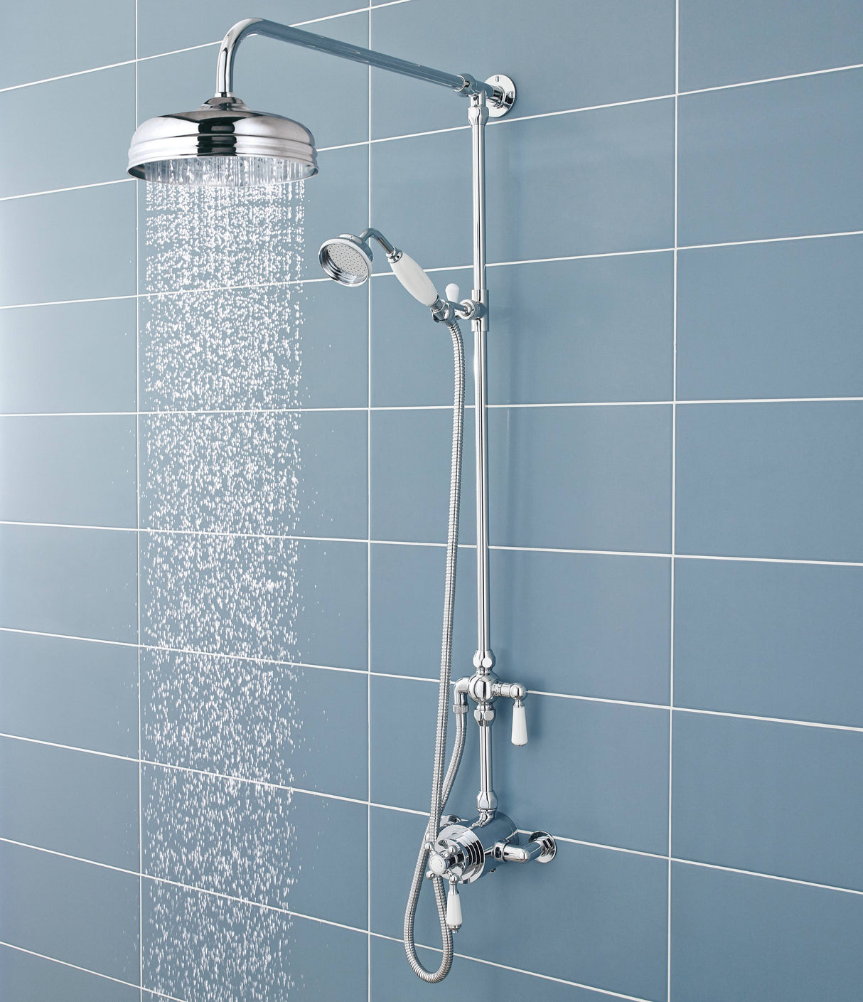 Nuie Dual Traditional 2-Outlet Thermostatic Exposed Shower Valve & Rigid Riser Shower Set Chrome SBT130DU1 LS