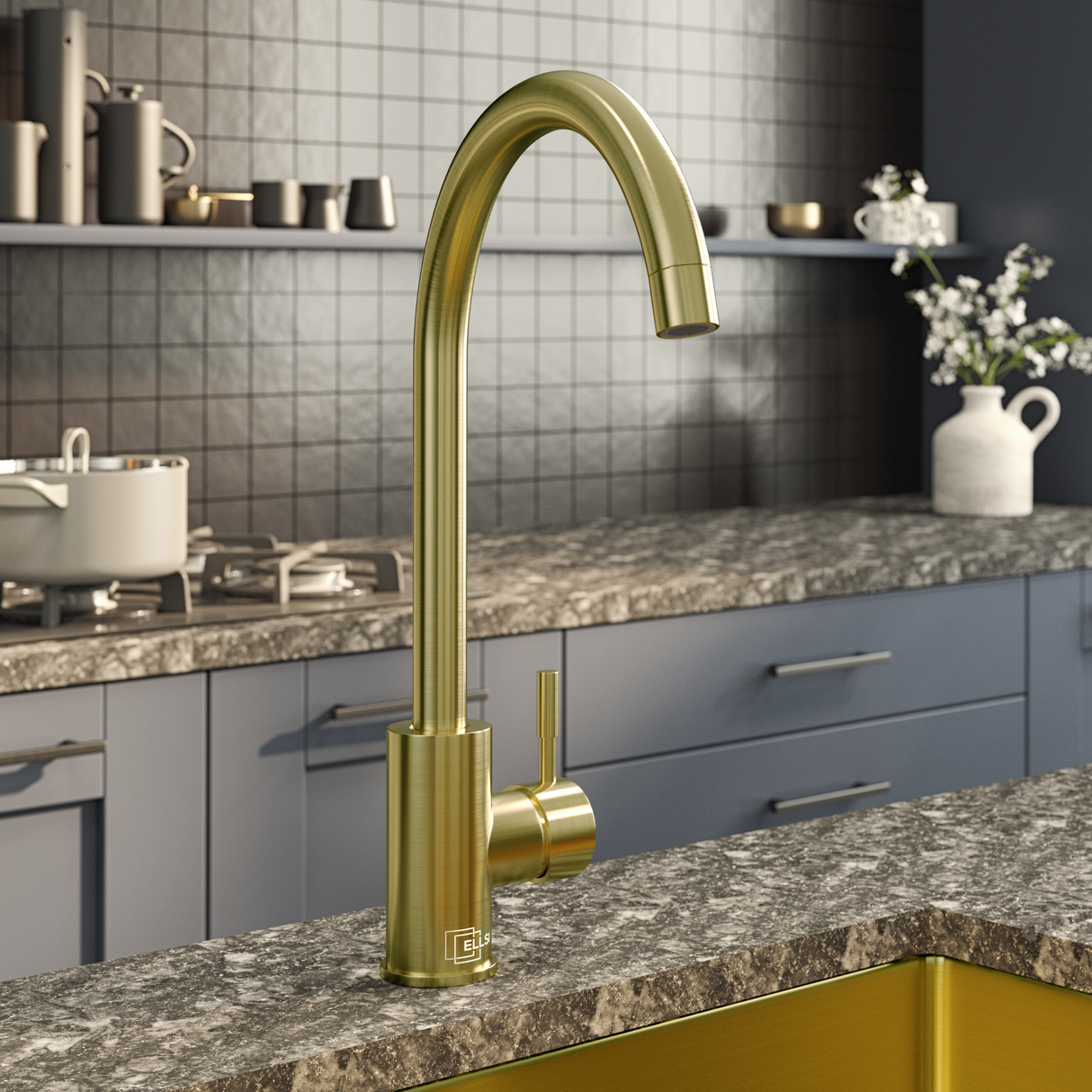 Ellsi Tivoli Single Lever Kitchen Mixer Tap BRUSHED BRASS TIV-01-BB LS