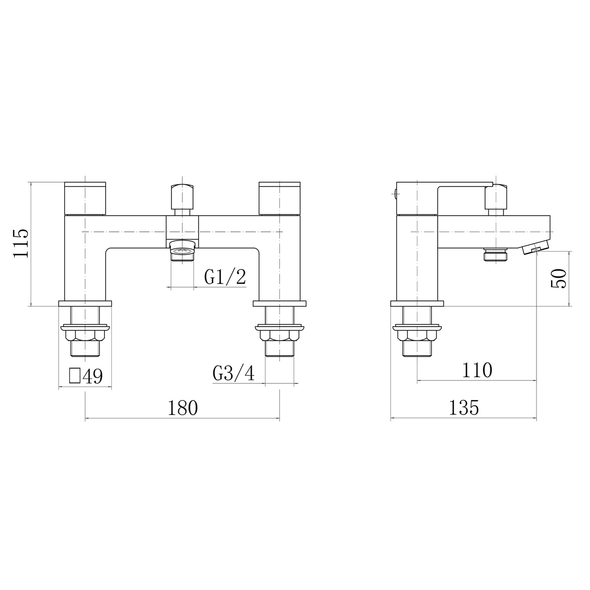 Ellsi Veal Bath Shower Mixer Tap & Shower Kit Chrome VEA-02-CH LD
