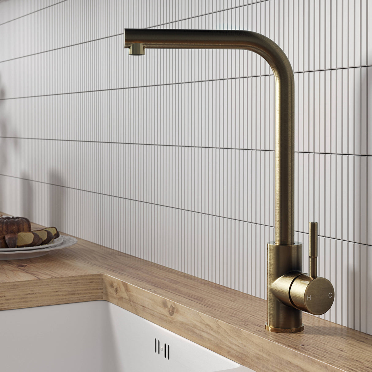 Ellsi Vito L- Neck Single Lever Kitchen Mixer Tap ANTIQUE BRASS VIT-03-AB LS