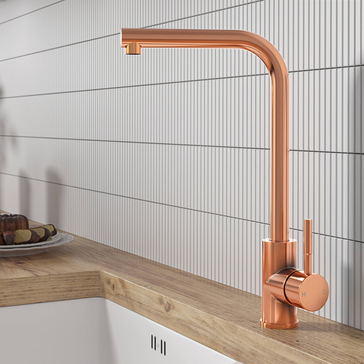 Ellsi Vito L- Neck Single Lever Kitchen Mixer Tap ROSE COPPER VIT-03-RC LS