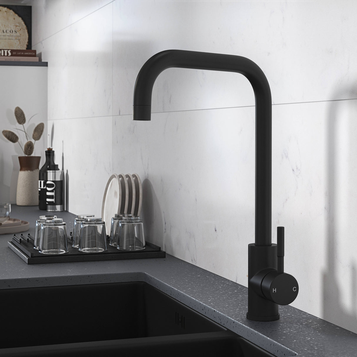 Ellsi Vito Square Neck Single Lever Kitchen Mixer Tap MATT BLACK VIT-02-MB LS