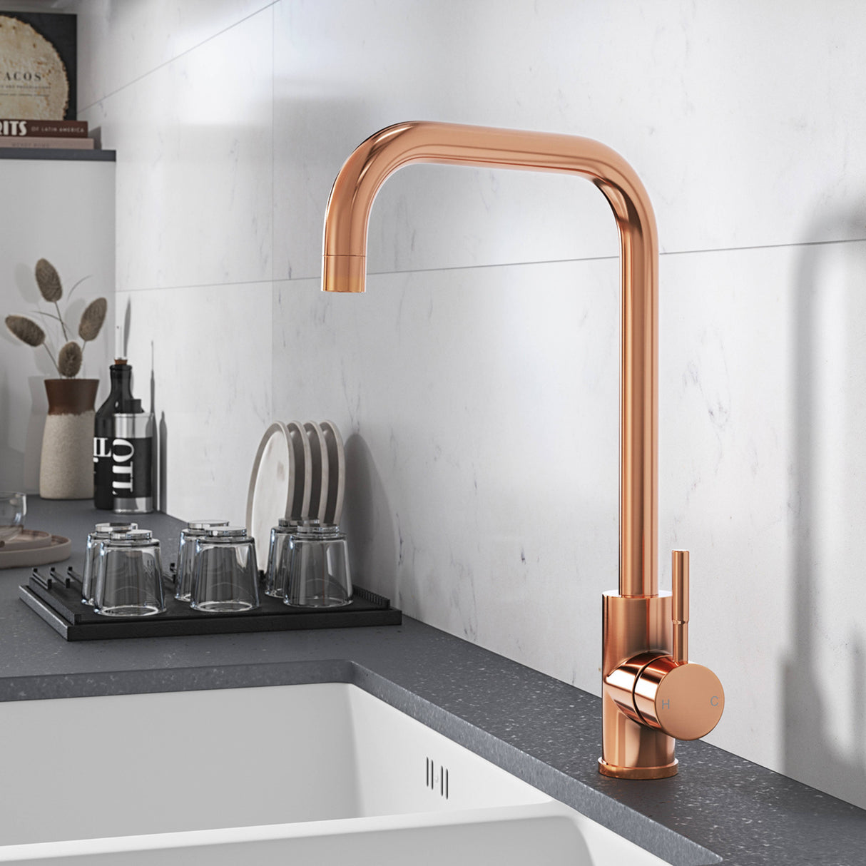 Ellsi Vito Square Neck Single Lever Kitchen Mixer Tap ROSE COPPER VIT-02-RC LS