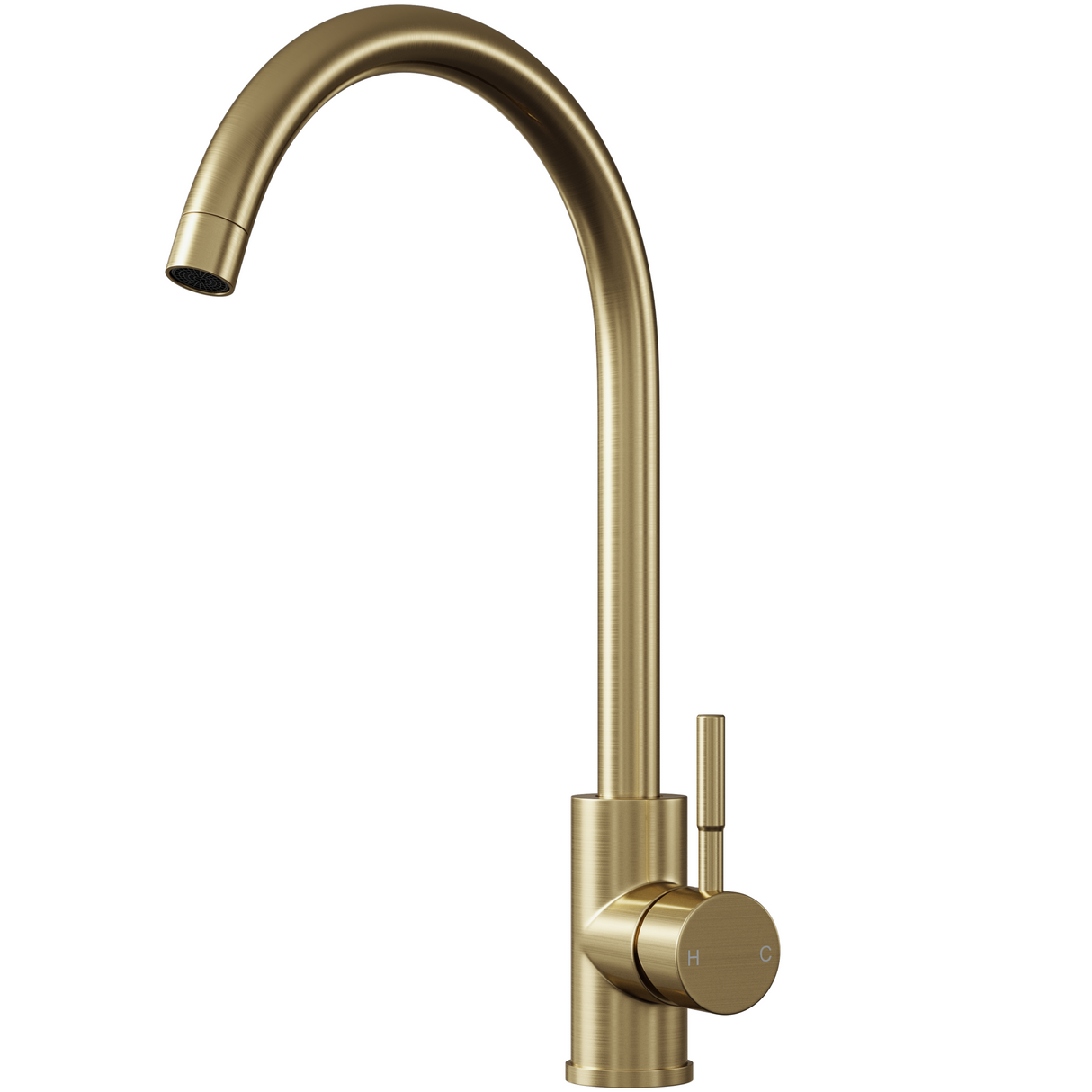Ellsi Vito Swan Neck Single Lever Kitchen Mixer Tap BRUSHED BRASS VIT-01-BB