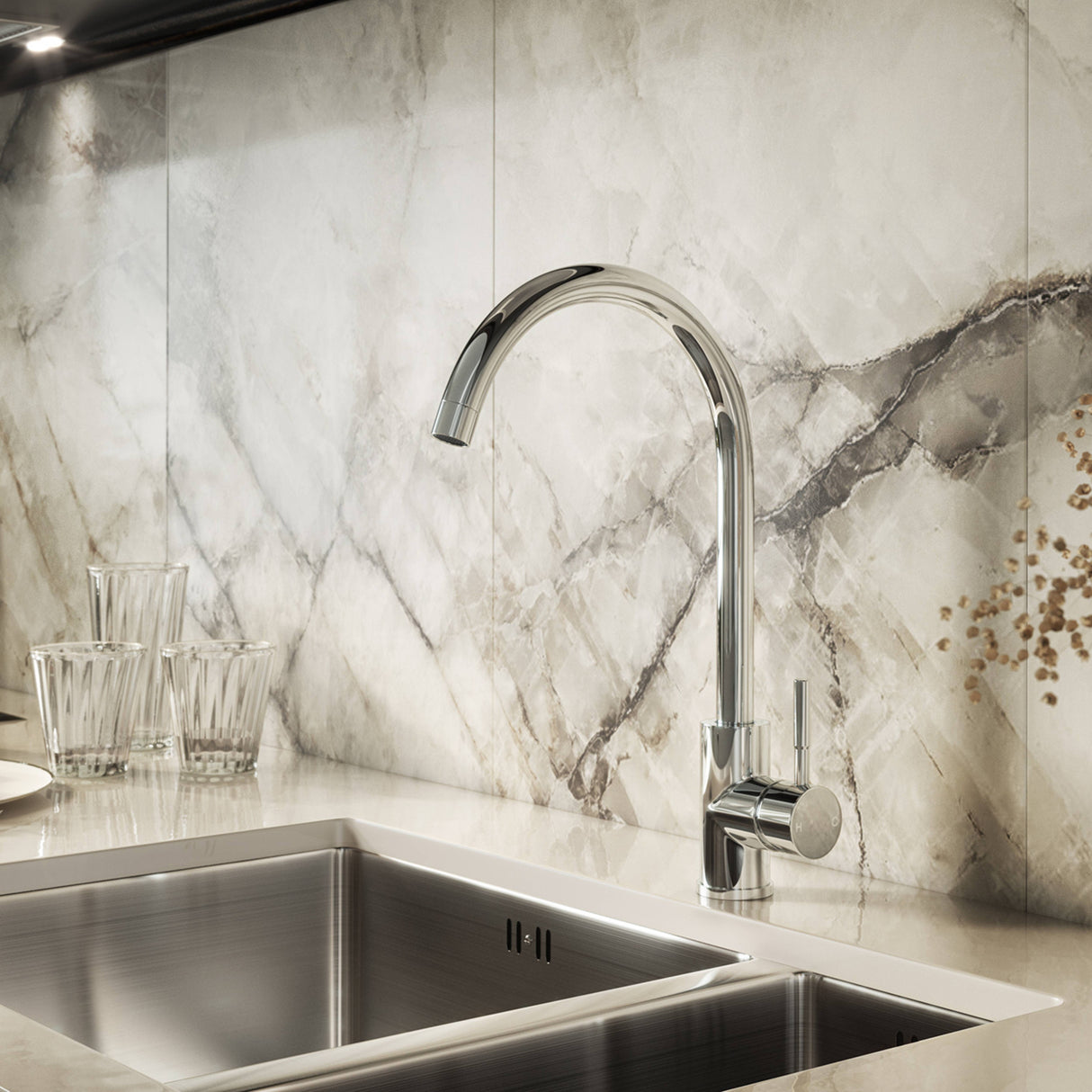 Ellsi Vito Swan Neck Single Lever Kitchen Mixer Tap CHROME VIT-01-CH LS