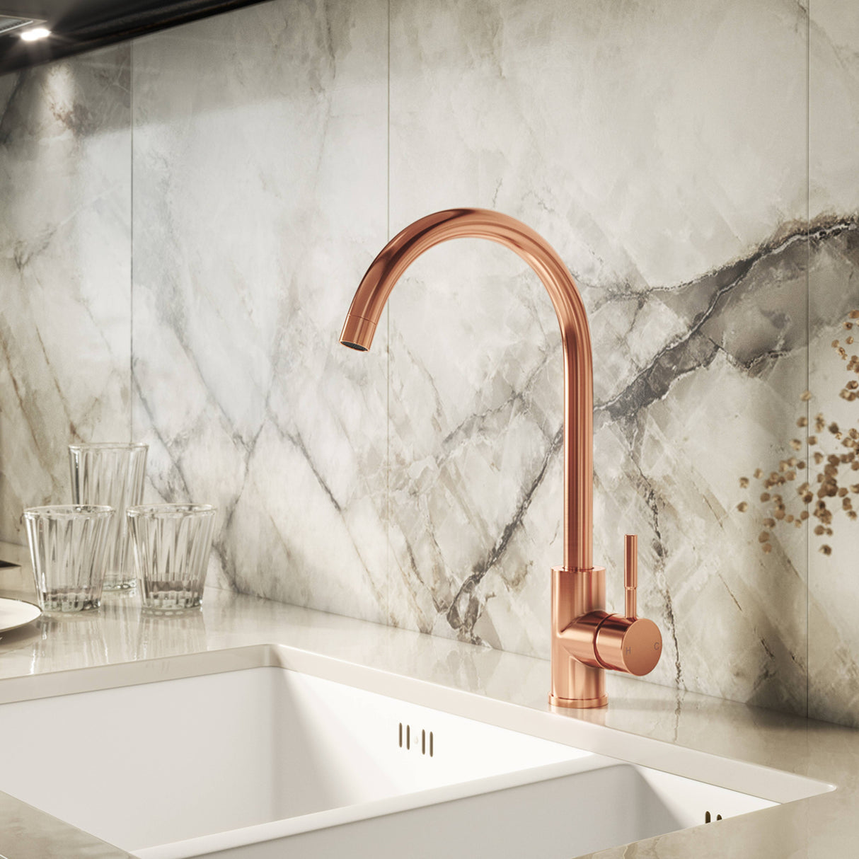 Ellsi Vito Swan Neck Single Lever Kitchen Mixer Tap ROSE COPPER VIT-01-RC LS