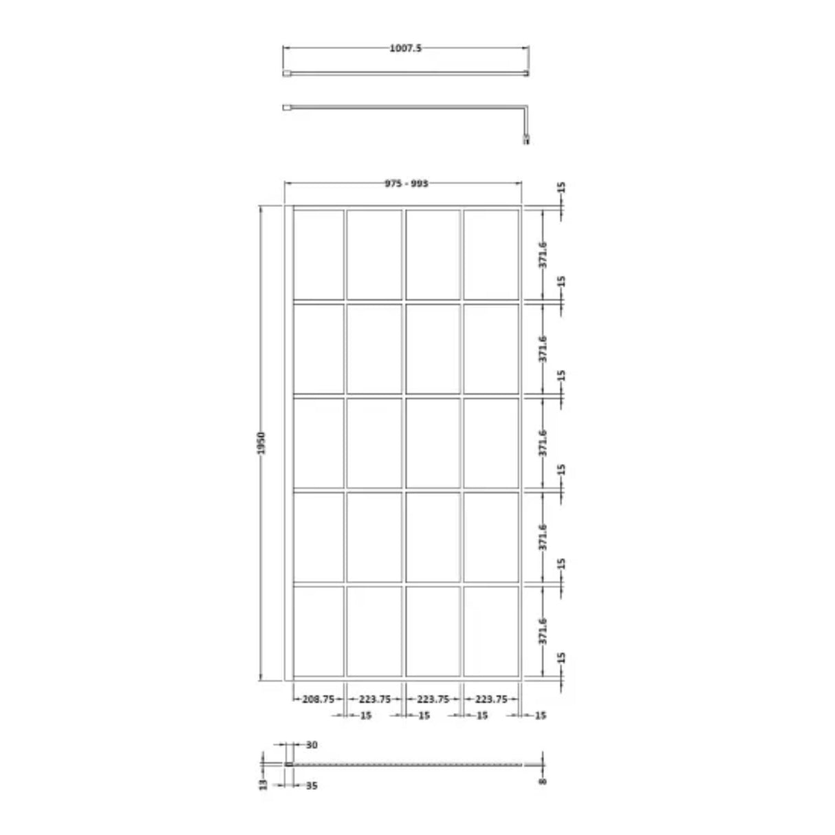 Hudson Reed 8mm Framed Wetroom Screen - Wall Fixed - Matt Black WRSF10 LD