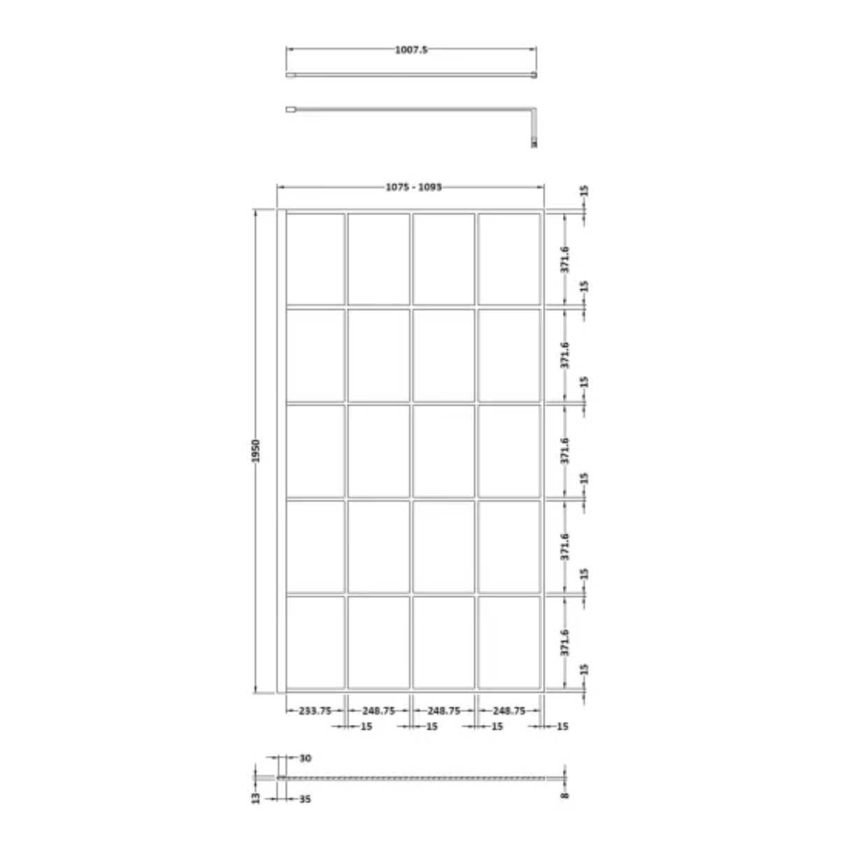 Hudson Reed 8mm Framed Wetroom Screen - Wall Fixed - Matt Black WRSF11 LD