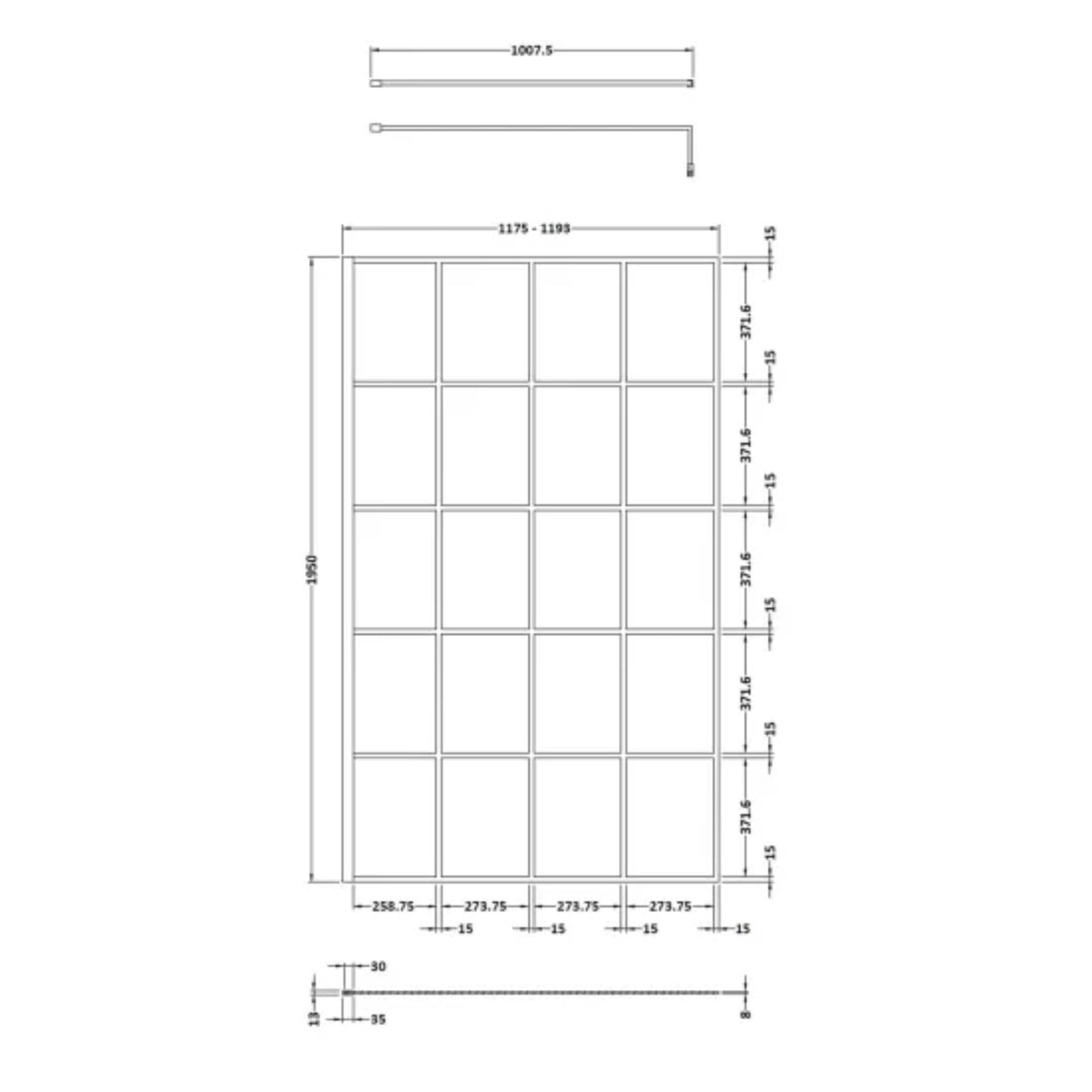 Hudson Reed 8mm Framed Wetroom Screen - Wall Fixed - Matt Black WRSF12 LD