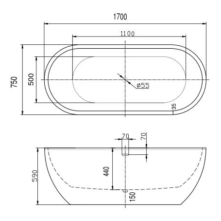 Bathmegastore Elizabeth Acrylic Freestanding Bath L1700 x W750mm Painted Eggshell BMELIZABETH-BATH-PAINTED-1700-WASTE-WHITE LD