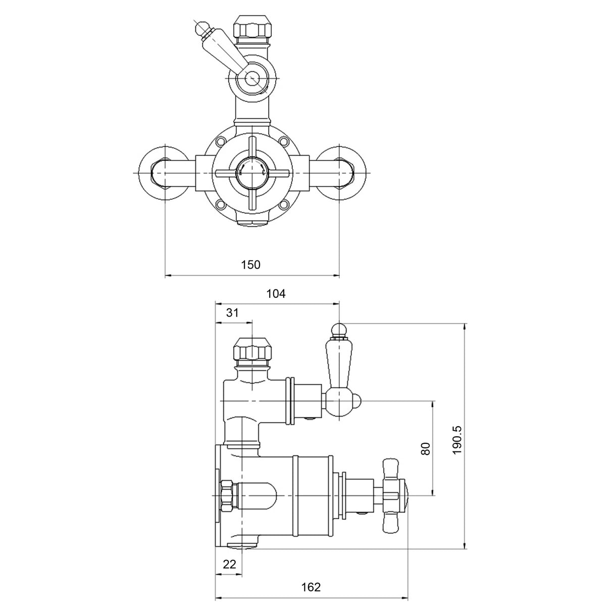 Nuie Edwardian Traditional 1 Outlet Thermostatic Exposed Shower Valve Chrome A3056 LD