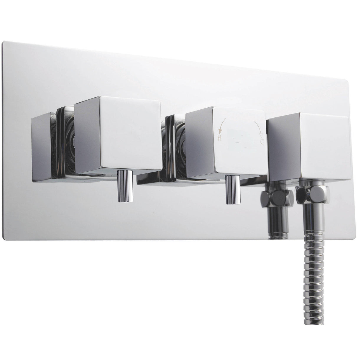 Nuie Square 2 Outlet Thermostatic Concealed Shower Valve With Diverter & Elbow Outlet Chrome A3077