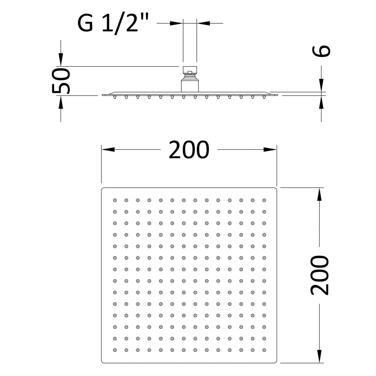 Nuie Square Stainless Steel Fixed Head Shower 200x200mm Chrome A3088 LD